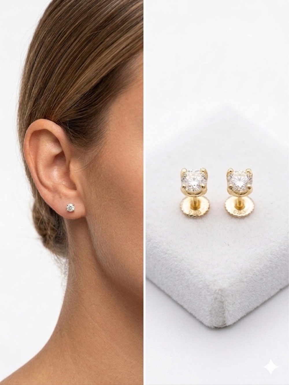 Gold over Sterling Silver Moissanite Stud Earrings - Classic Sparkle